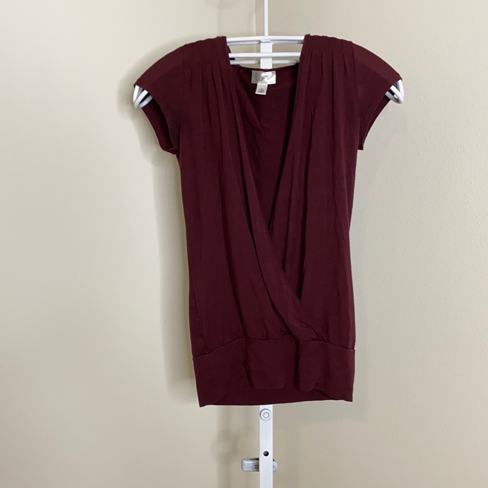 Ann Taylor Loft Maroon V Neck Top